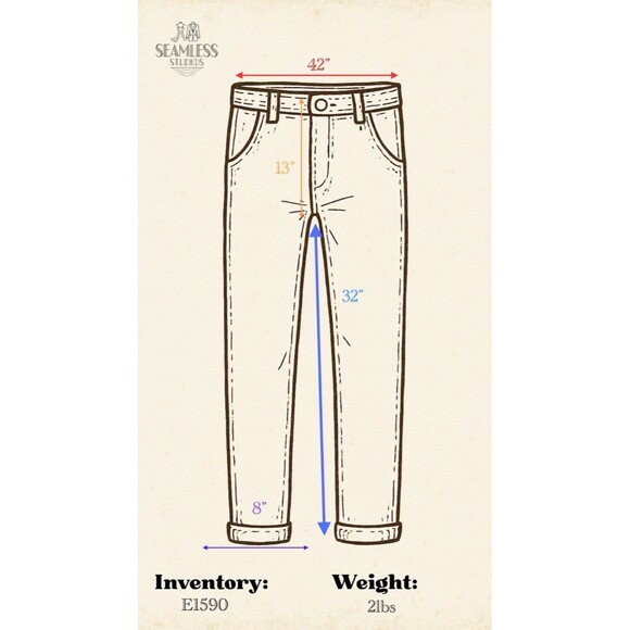 NWT Born Fly Men's 42x32 Red Zipper Pockets Cotton Stretch Straight Leg Jeans - Picture 8 of 8